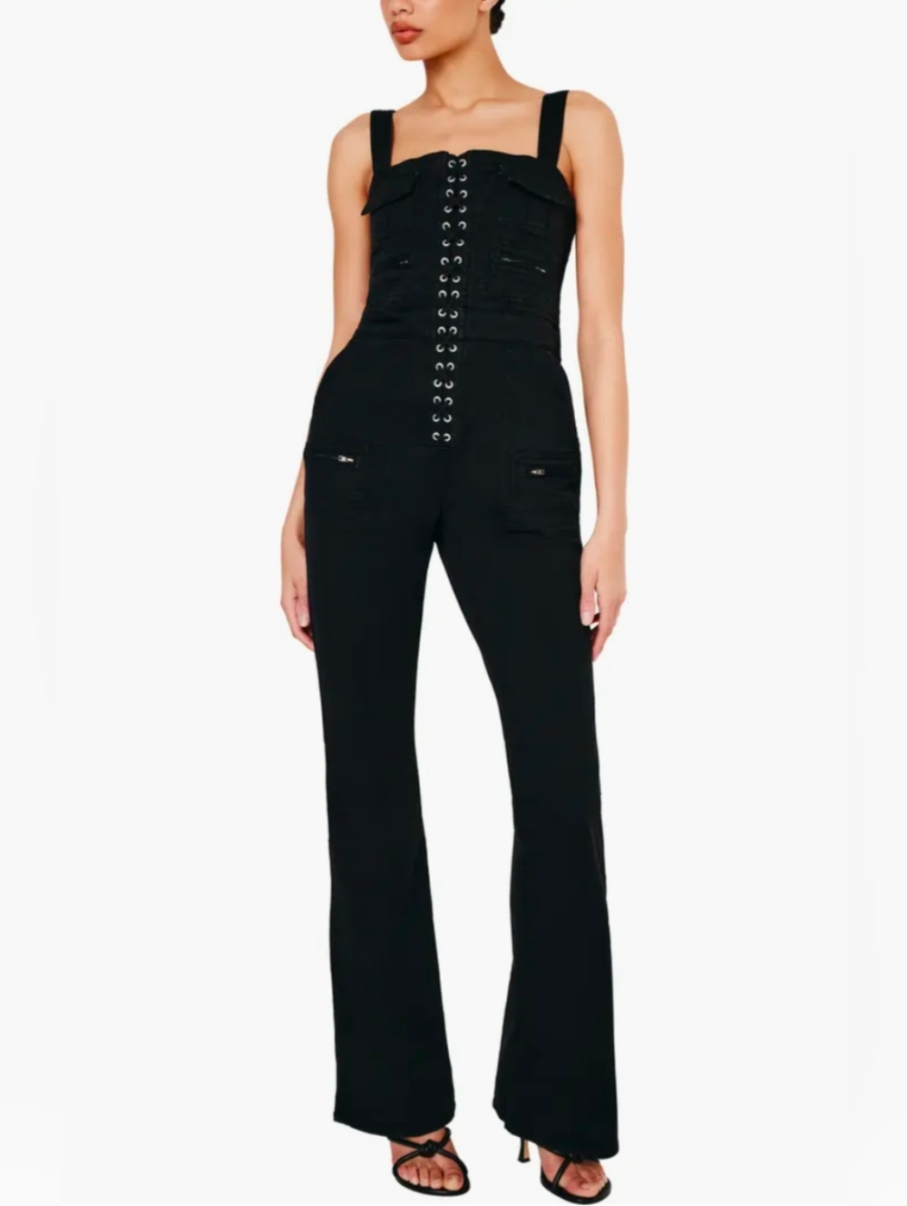 Good American Lace-Up Utility Twill Jumpsuit - Size Small